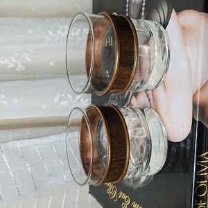Vintage Coppercraft Copper And Faux Wood Ringed Whiskey Glasses Set Of 2